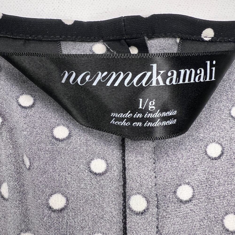 Norma Kamali Polka Dot Swing Dress Black White V-Neck Midi Flared A-Line Size L - Picture 7 of 12